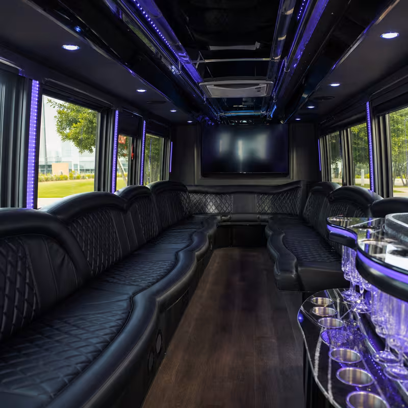 Passenger watching the Delray Beach scenery during a regional party bus road trip