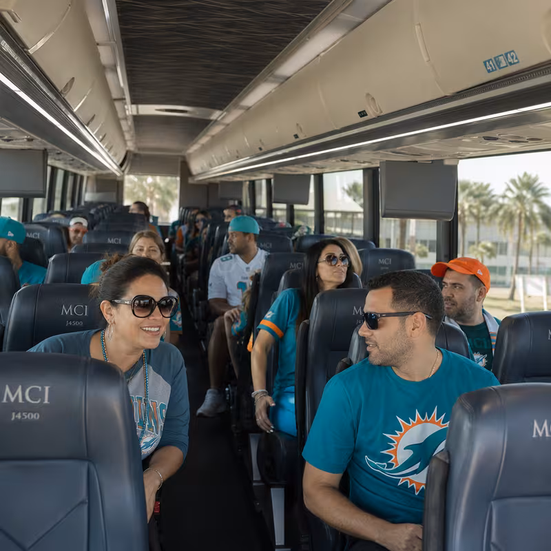 Passenger seating aboard a Delray Beach party bus rental