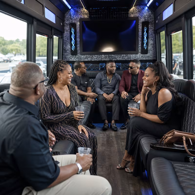Black Mercedes Sprinter van staged for an Delray Beach Private Event Transportation group