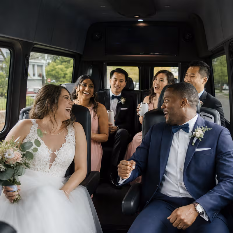 Black Mercedes Sprinter van staged for an Delray Beach Wedding Transportation group