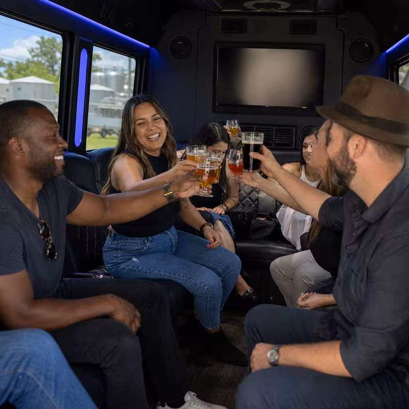 Black Mercedes Sprinter van staged for an Delray Beach Winery & Brewery Tour Transportation group